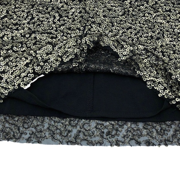 LF x Nature Rose Black & Matte Gold Sequin Mesh Zip Up Mini Skirt 8 - Picture 4 of 9